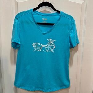 Reel Legends Turquoise V-Neck Tee with Graphic
